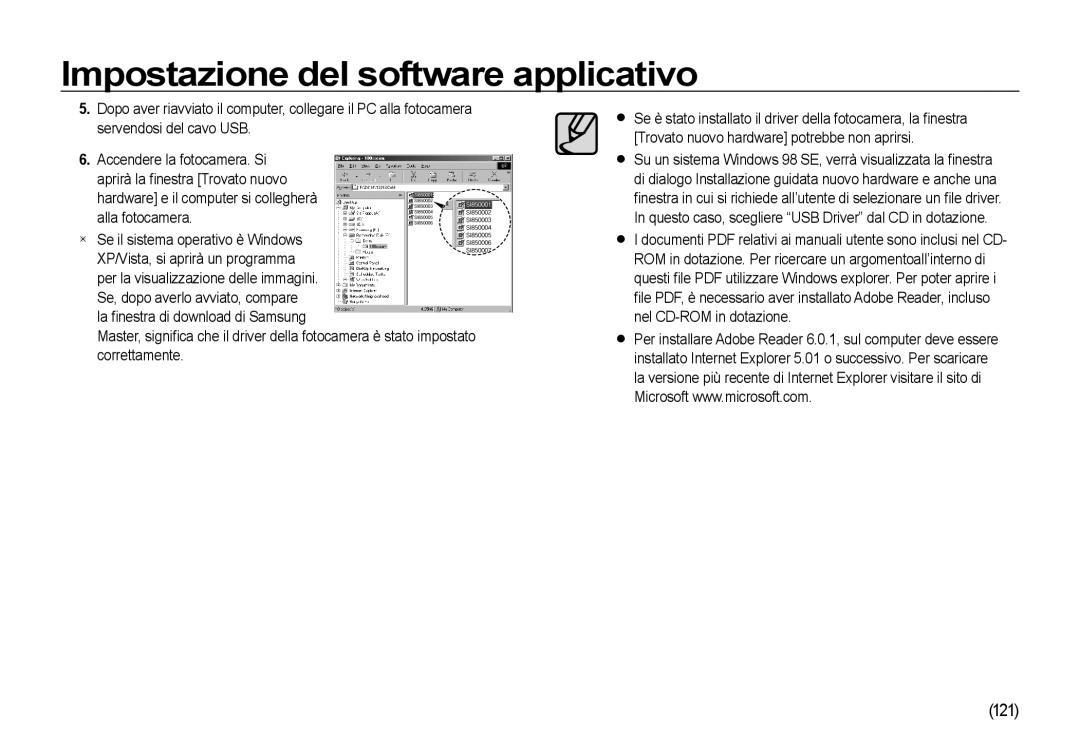 Samsung EC-I8ZZZPBA/IT, EC-I8ZZZWBA/E3, EC-I8ZZZBBA/E3 manual 121, Hardware e il computer si collegherà Alla fotocamera 