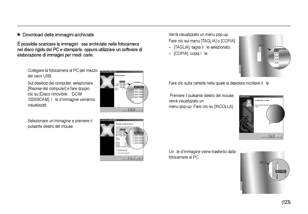 Samsung EC-I8ZZZBBB/E1, EC-I8ZZZWBA/E3, EC-I8ZZZBBA/E3, EC-I8ZZZUBA/E3 manual Download delle immagini archiviate, 123 