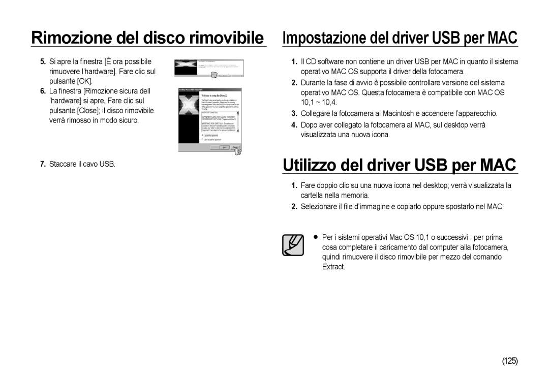 Samsung EC-I8ZZZBBA/IT, EC-I8ZZZWBA/E3, EC-I8ZZZBBA/E3, EC-I8ZZZUBA/E3, EC-I8ZZZPBA/E3 Utilizzo del driver USB per MAC, 125 