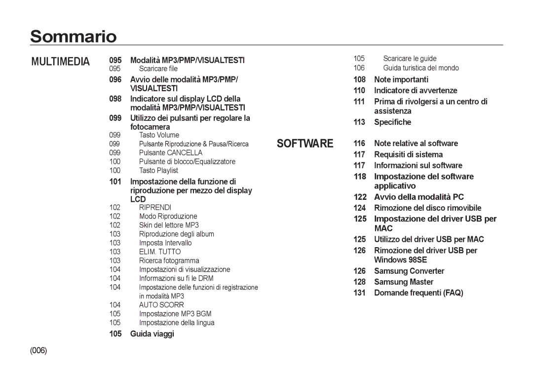 Samsung EC-I8ZZZUBB/E1, EC-I8ZZZWBA/E3, EC-I8ZZZBBA/E3, EC-I8ZZZUBA/E3, EC-I8ZZZPBA/E3, EC-I8ZZZUBC/E1 manual Software, 006 