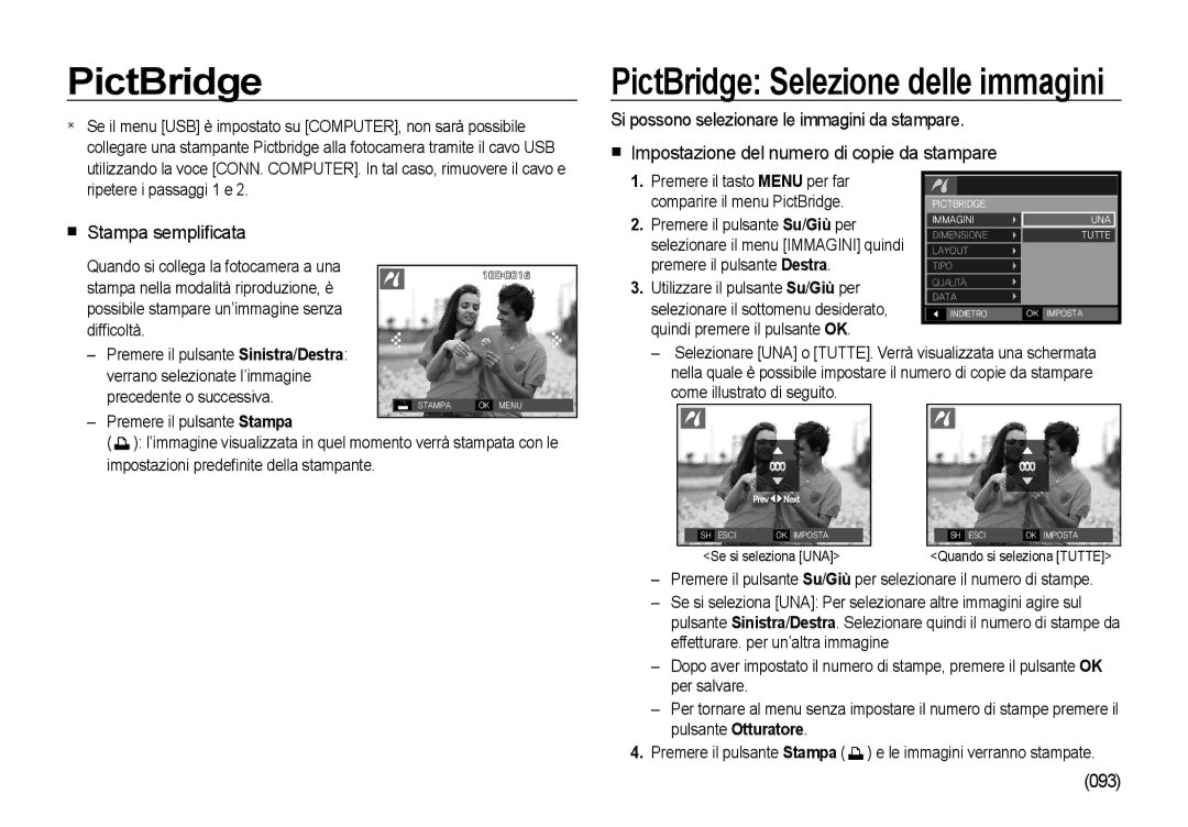 Samsung EC-I8ZZZBBA/IT, EC-I8ZZZWBA/E3, EC-I8ZZZBBA/E3, EC-I8ZZZUBA/E3 manual Stampa sempliﬁcata, 093, Ripetere i passaggi 1 e 