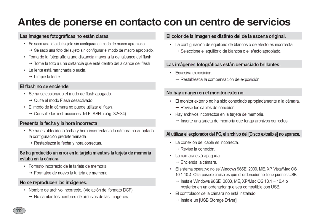 Samsung EC-I8ZZZPBA/E3, EC-I8ZZZWBA/E3, EC-I8ZZZBBA/E3, EC-I8ZZZUBA/E3 manual Las imágenes fotográﬁcas no están claras, 1112 