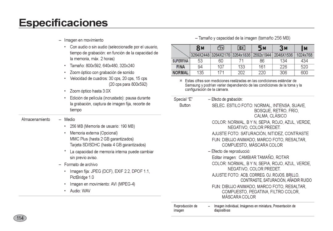 Samsung EC-I8ZZZPBA/FR manual 1114, BOSQUE, RETRO, Frío, CALMA, Clásico, NEGATIVO, Color Predet, COMPUESTO, Máscara Color 