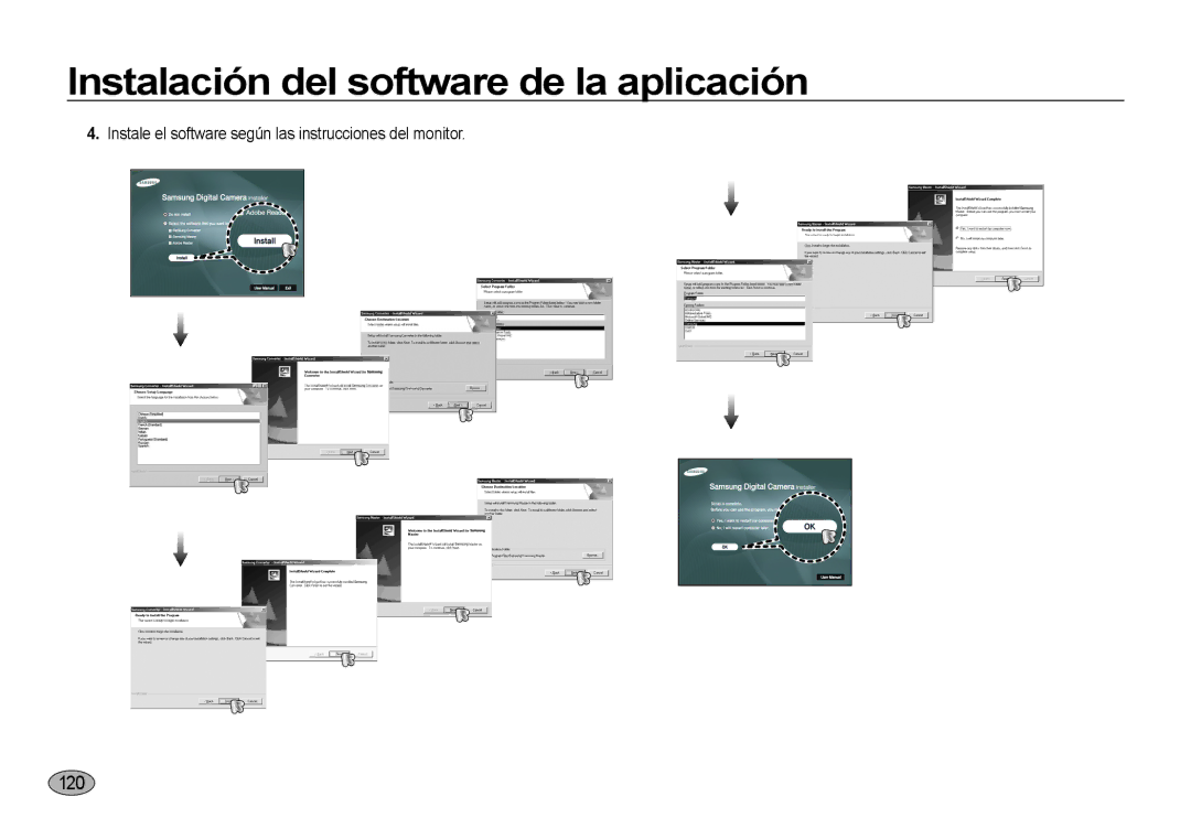 Samsung EC-I8ZZZBBB/E1, EC-I8ZZZWBA/E3, EC-I8ZZZBBA/E3 manual 120, Instale el software según las instrucciones del monitor 