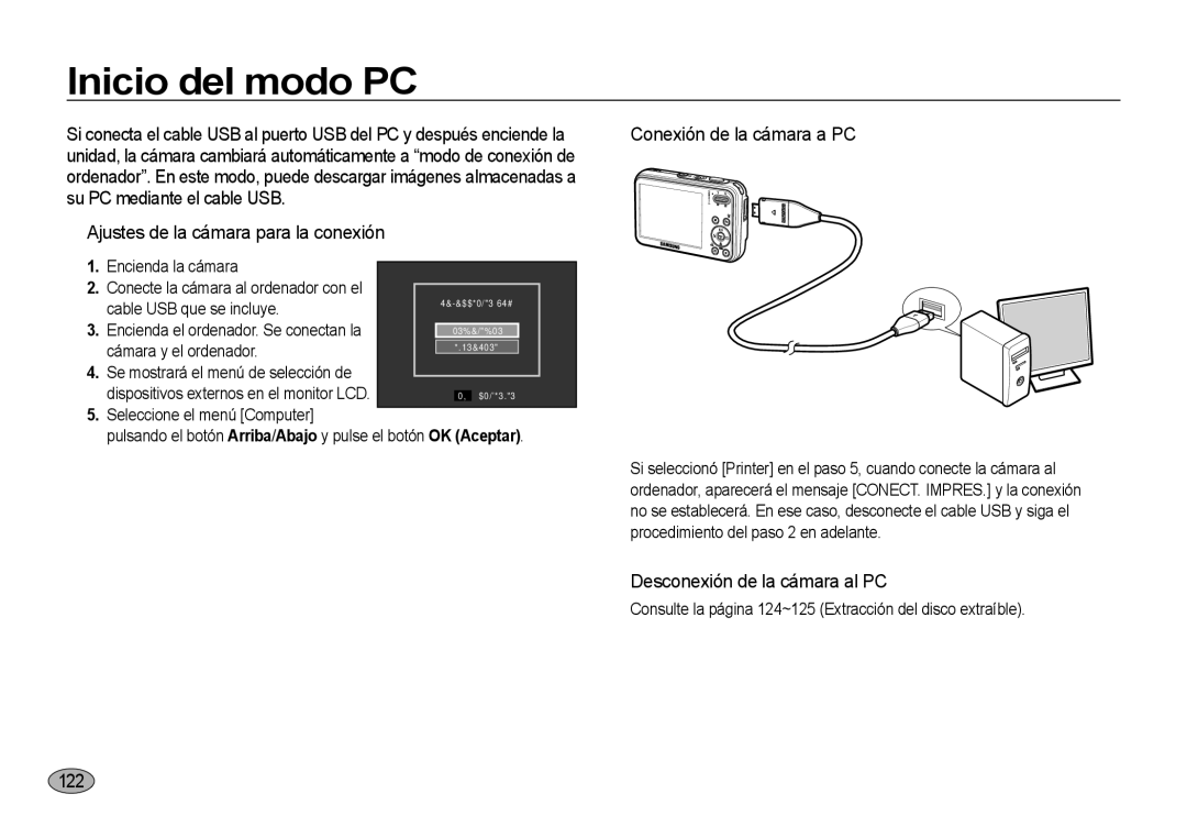 Samsung EC-I8ZZZWBC/E1 manual Inicio del modo PC, Ajustes de la cámara para la conexión, Conexión de la cámara a PC, 1222 