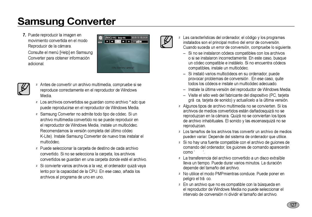 Samsung EC-I8ZZZUBA/E3, EC-I8ZZZWBA/E3, EC-I8ZZZBBA/E3, EC-I8ZZZWBA/GB manual 127, Compatibles, instale un multicódec, Como ‘ 