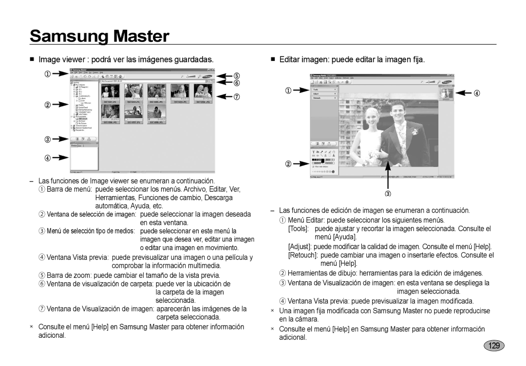 Samsung EC-I8ZZZWBA/FR manual 129, Editar imagen puede editar la imagen ﬁja, Automática, Ayuda, etc, En esta ventana 