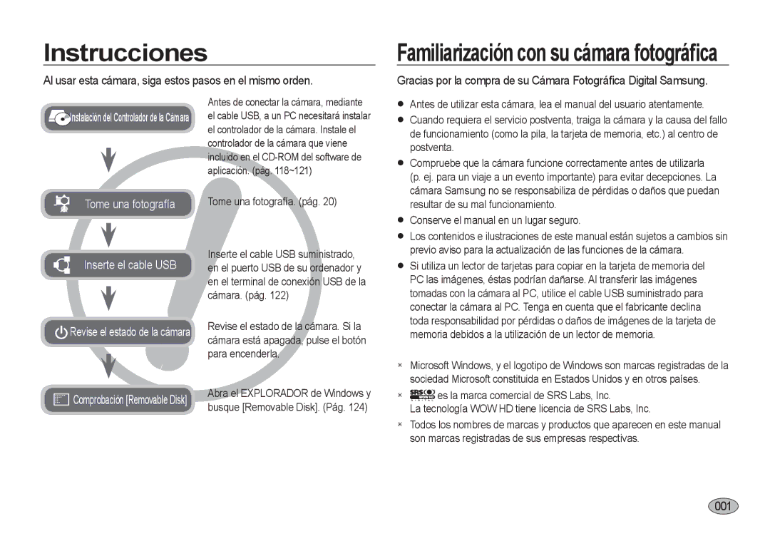 Samsung EC-I8ZZZUBA/E3, EC-I8ZZZWBA/E3 manual Instrucciones, Al usar esta cámara, siga estos pasos en el mismo orden, 0001 