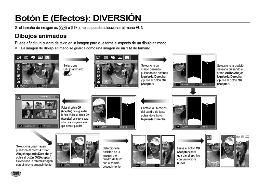 Samsung EC-I8ZZZWBC/E1, EC-I8ZZZWBA/E3 Dibujos animados, 068, Izquierda/Derecha y pulse el botón OK Aceptar, Aceptar para 