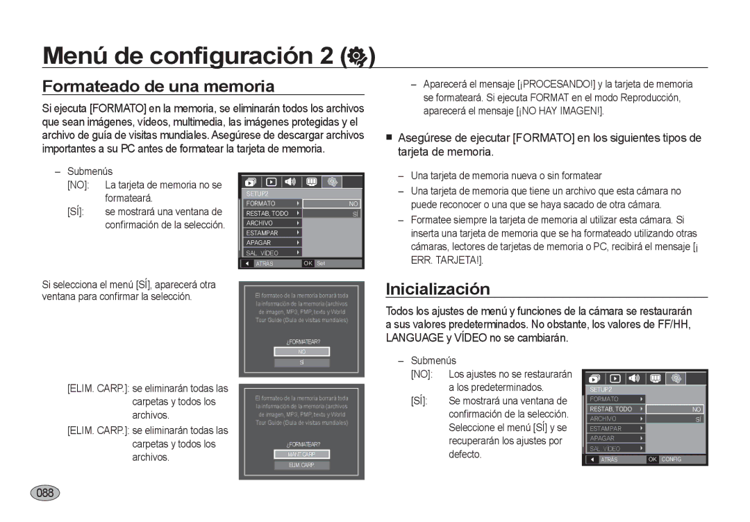 Samsung EC-I8ZZZWBA/AS, EC-I8ZZZWBA/E3, EC-I8ZZZBBA/E3, EC-I8ZZZUBA/E3 manual Formateado de una memoria, Inicialización, 0888 