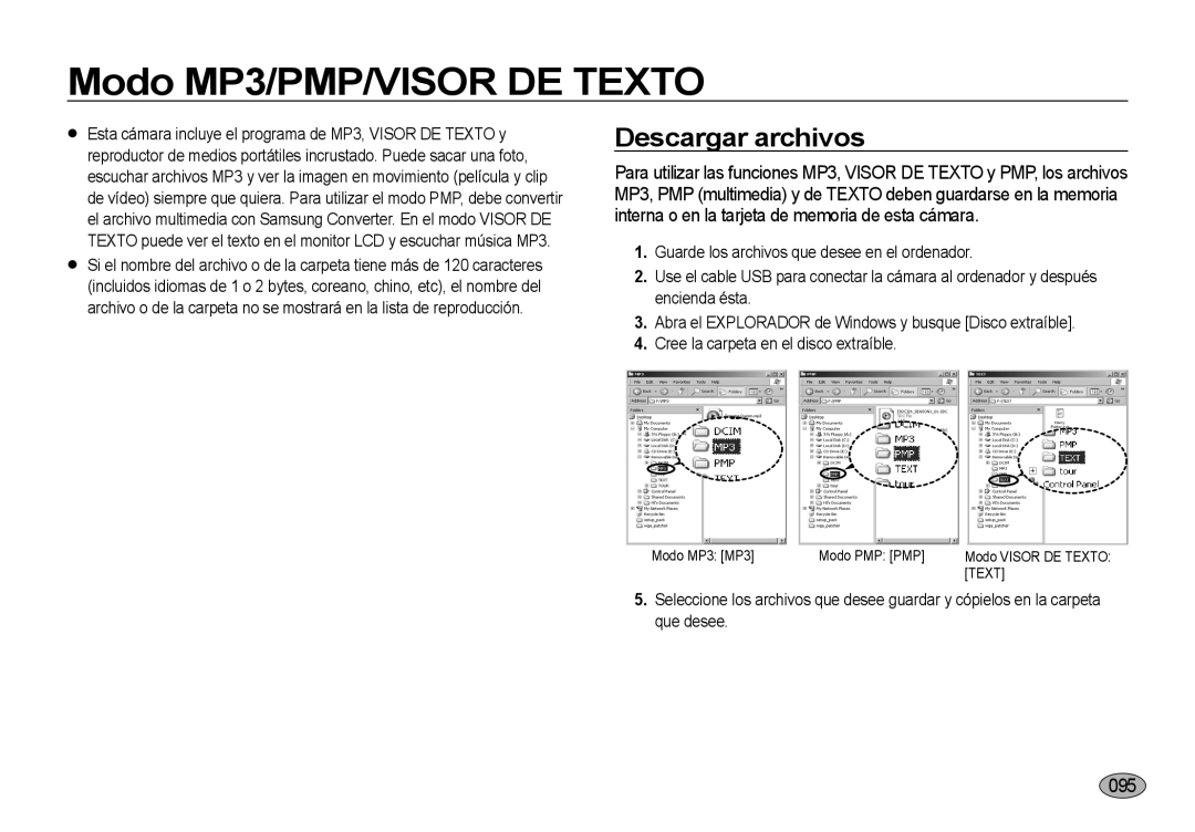 Samsung EC-I8ZZZUBA/FR, EC-I8ZZZWBA/E3, EC-I8ZZZBBA/E3, EC-I8ZZZUBA/E3 Modo MP3/PMP/VISOR DE Texto, Descargar archivos, 095 