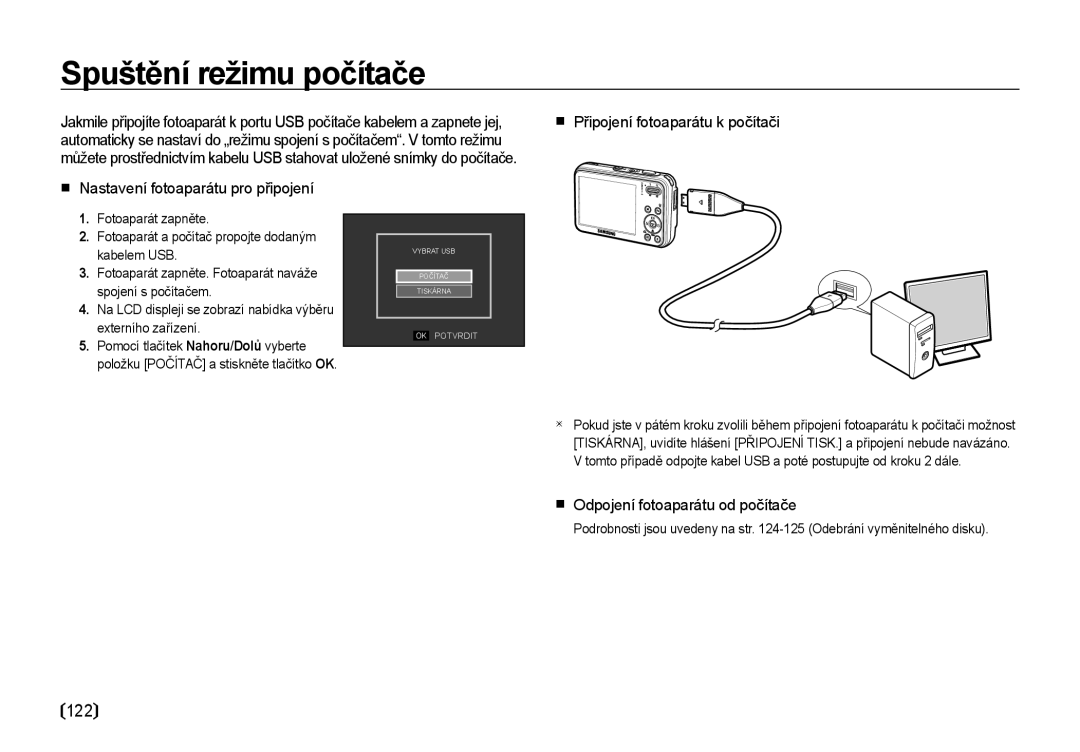 Samsung EC-I8ZZZBBA/E3, EC-I8ZZZWBA/E3 manual Spuštění režimu počítače, Odpojení fotoaparátu od počítače 