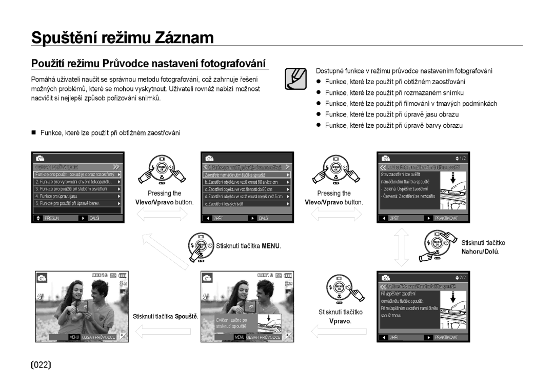 Samsung EC-I8ZZZBBA/E3 Funkce, které lze použít při obtížném zaostřování, Funkce, které lze použít při úpravě barvy obrazu 