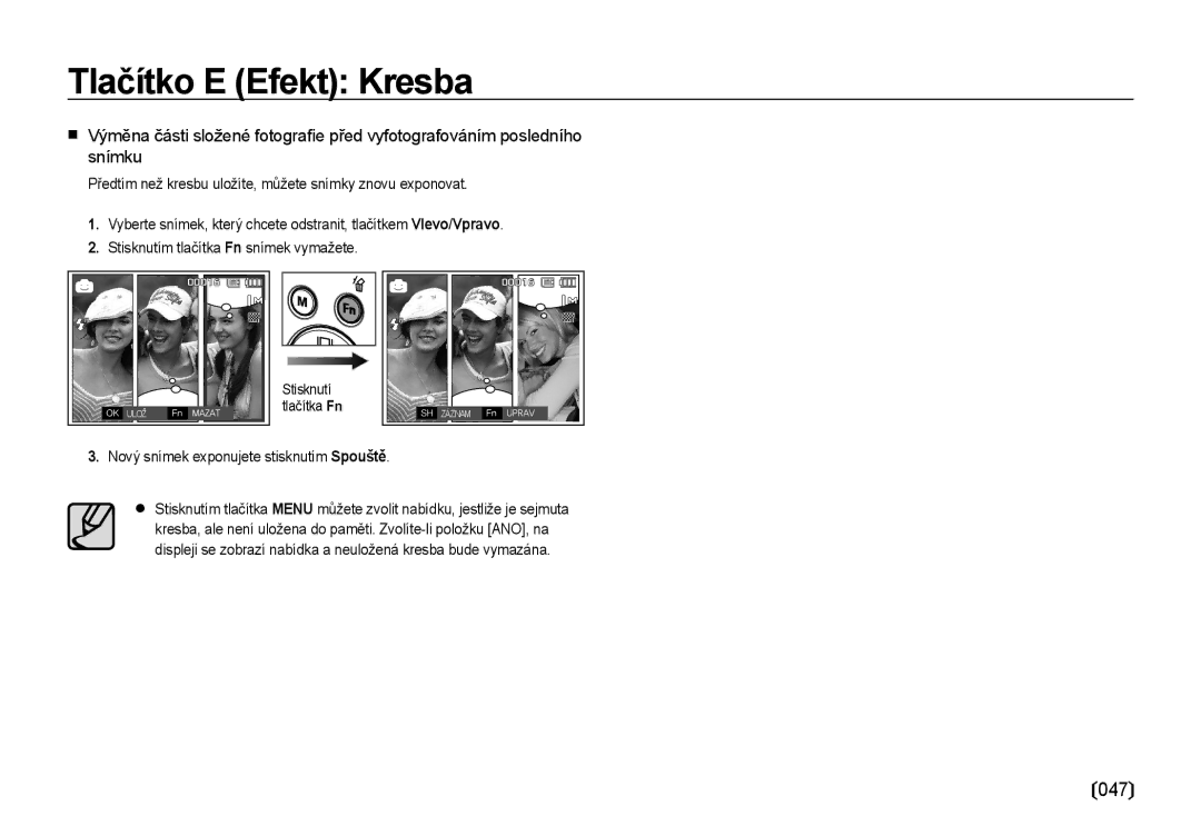 Samsung EC-I8ZZZWBA/E3, EC-I8ZZZBBA/E3 manual Nový snímek exponujete stisknutím Spouště 