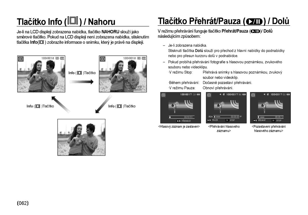 Samsung EC-I8ZZZBBA/E3, EC-I8ZZZWBA/E3 manual Tlačítko Info / Nahoru 