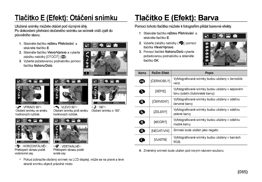 Samsung EC-I8ZZZWBA/E3, EC-I8ZZZBBA/E3 manual Tlačítko E Efekt Barva, Zelený, Modrý, Vlastní, Rgb 