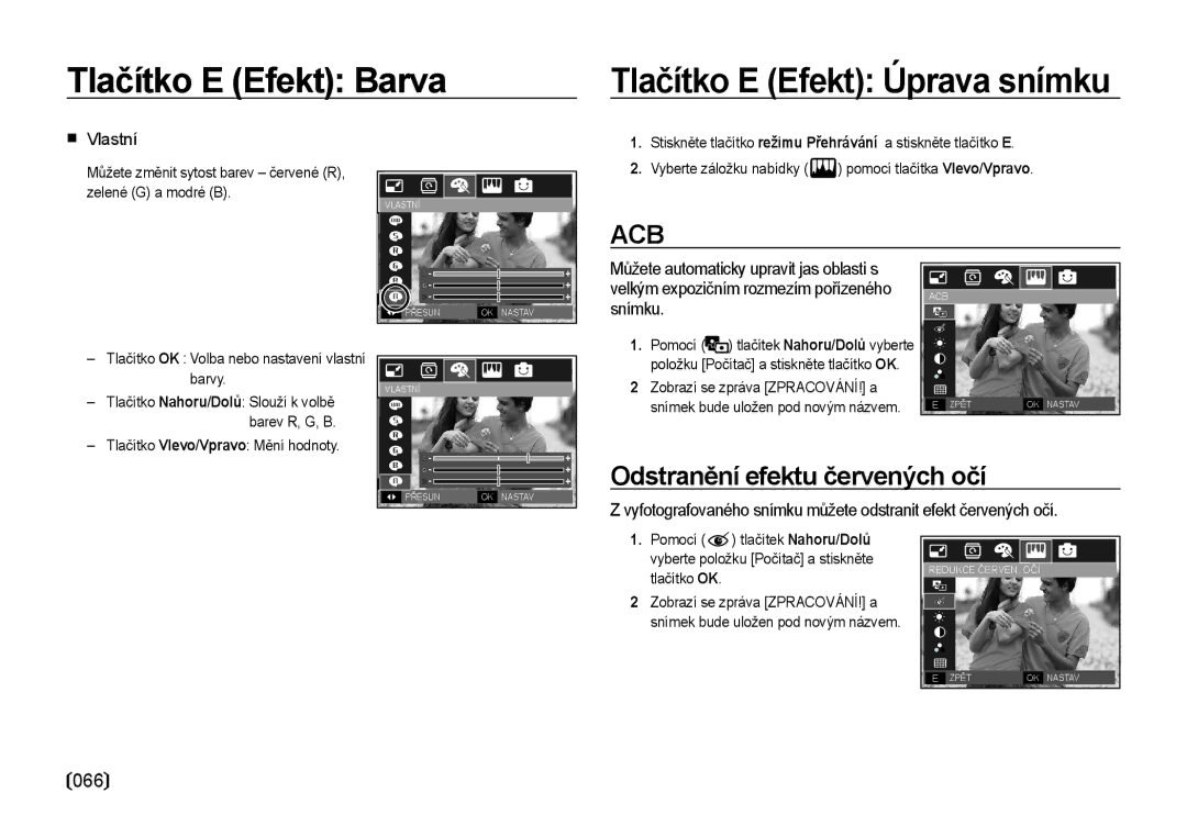 Samsung EC-I8ZZZBBA/E3, EC-I8ZZZWBA/E3 manual Odstranění efektu červených očí, Vlastní 