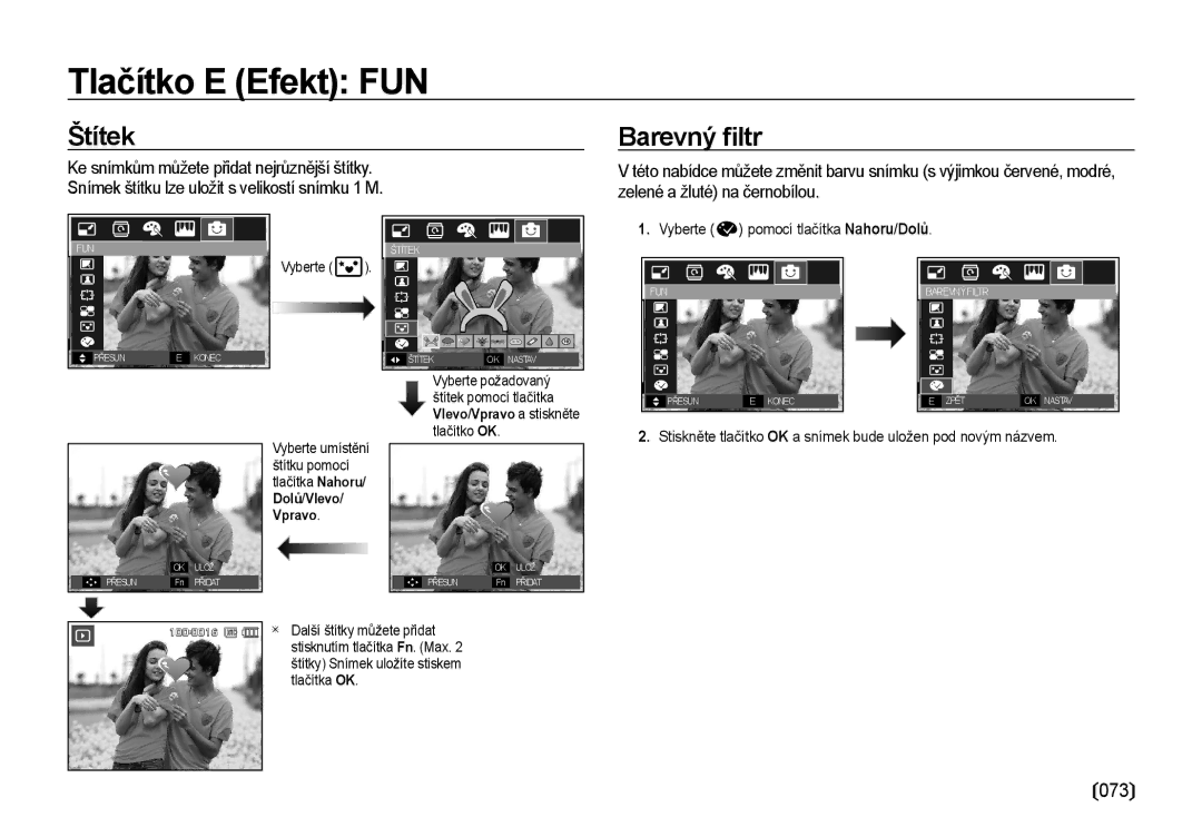 Samsung EC-I8ZZZWBA/E3, EC-I8ZZZBBA/E3 manual Štítek, Barevný ﬁltr, Vyberte pomocí tlačítka Nahoru/Dolů 