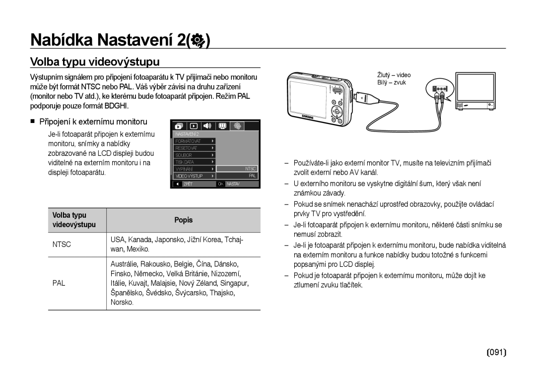 Samsung EC-I8ZZZWBA/E3, EC-I8ZZZBBA/E3 manual Volba typu videovýstupu, Volba typu Popis Videovýstupu 