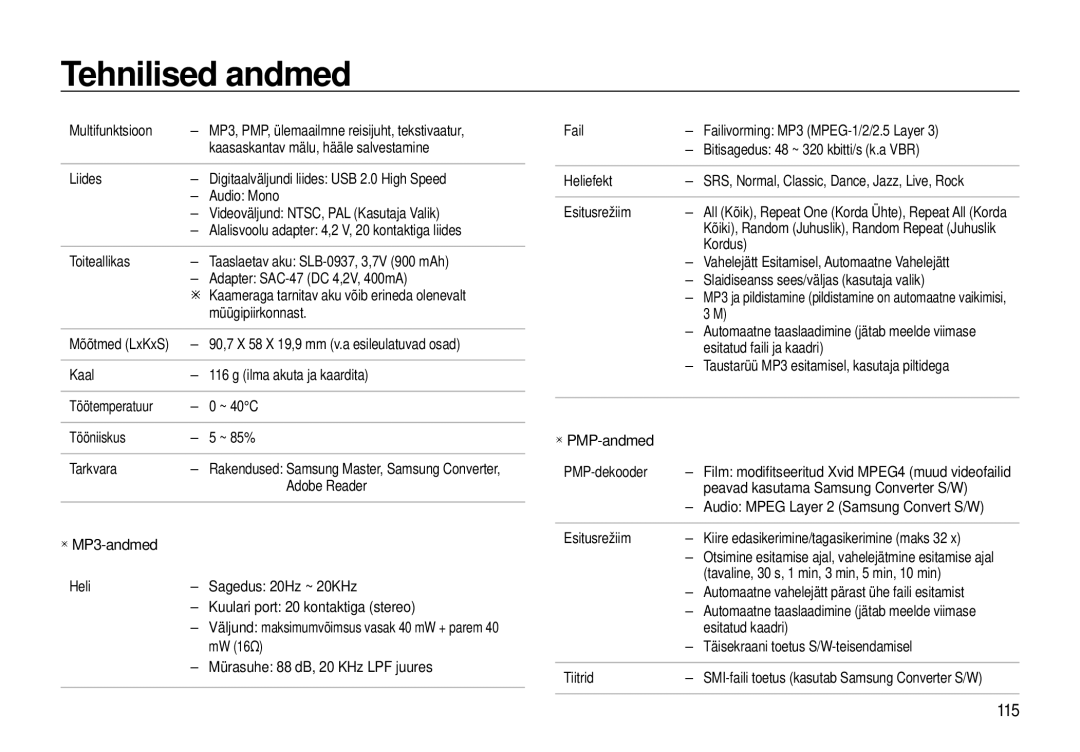 Samsung EC-I8ZZZWBA/RU, EC-I8ZZZBBA/RU manual 115 