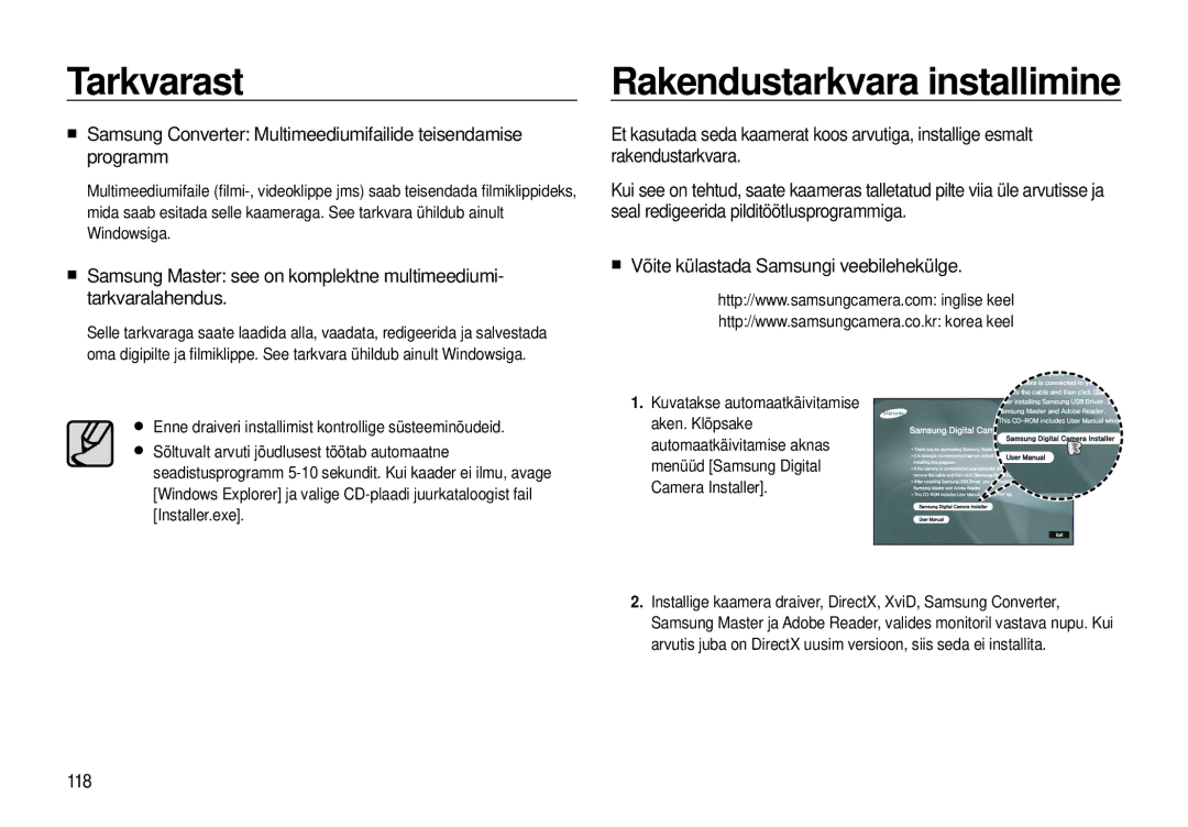 Samsung EC-I8ZZZBBA/RU, EC-I8ZZZWBA/RU manual Rakendustarkvara installimine, 118 