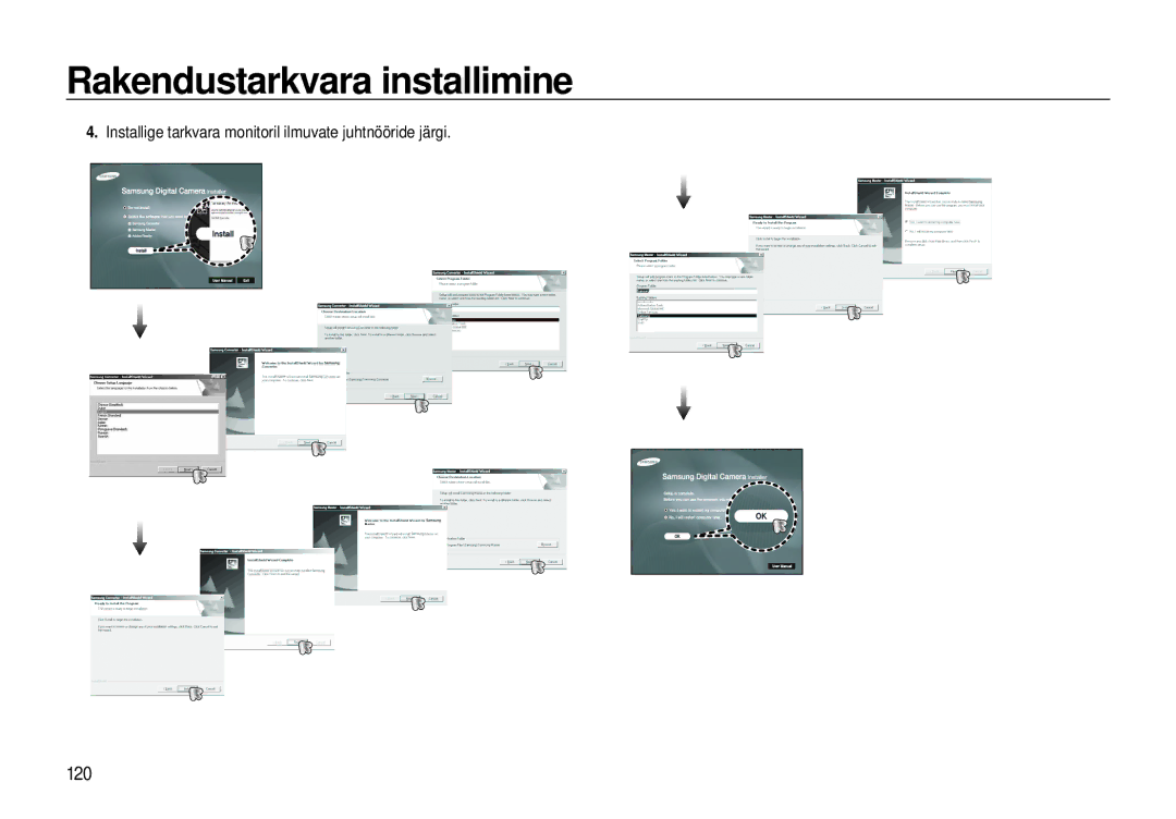 Samsung EC-I8ZZZBBA/RU, EC-I8ZZZWBA/RU manual 120, Installige tarkvara monitoril ilmuvate juhtnööride järgi 