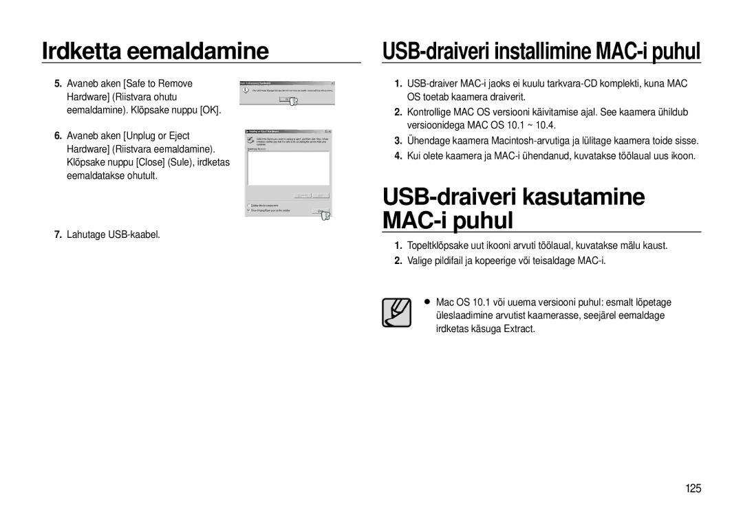 Samsung EC-I8ZZZWBA/RU, EC-I8ZZZBBA/RU manual USB-draiveri installimine MAC-i puhul, 125 