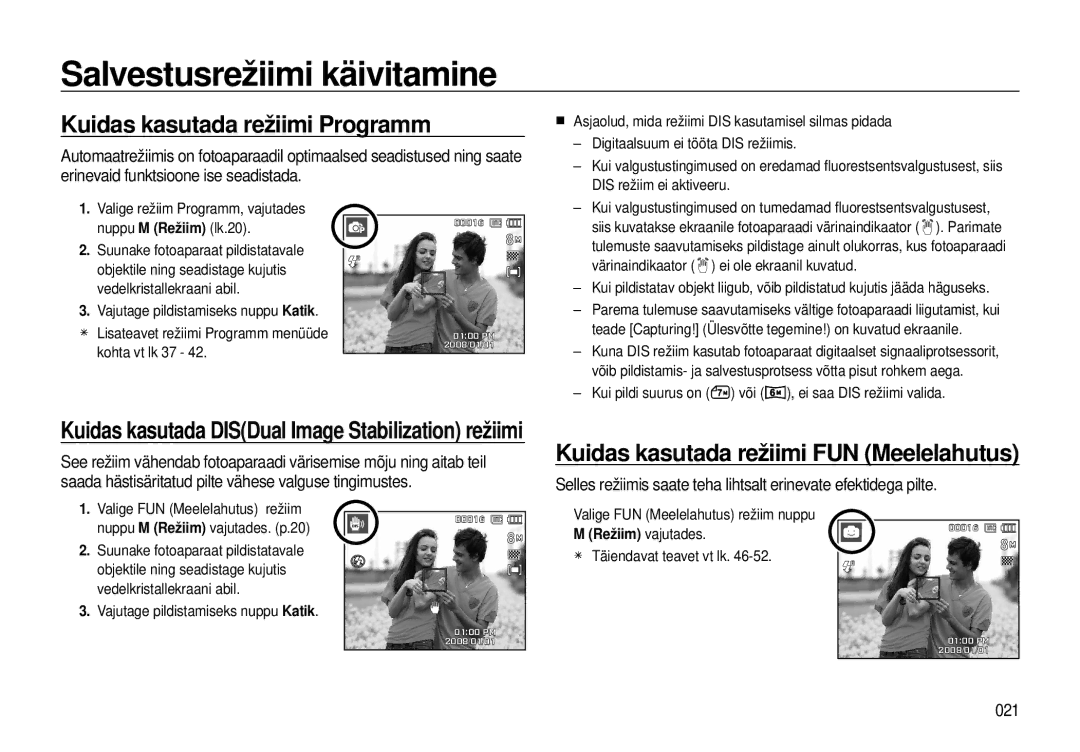 Samsung EC-I8ZZZWBA/RU, EC-I8ZZZBBA/RU Kuidas kasutada režiimi Programm, Kuidas kasutada režiimi FUN Meelelahutus, 021 