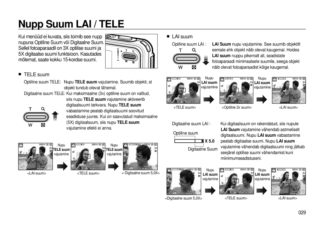 Samsung EC-I8ZZZWBA/RU Nupp Suum LAI / Tele, Sellel fotoaparaadil on 3X optilise suumi ja, „ Tele suum, „ LAI suum, 029 