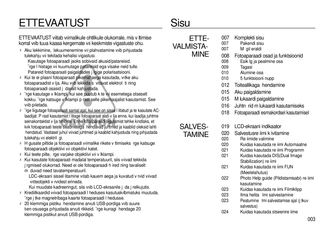 Samsung EC-I8ZZZWBA/RU, EC-I8ZZZBBA/RU manual Sisu, 003, Pakendi sisu 007 Müügil eraldi 