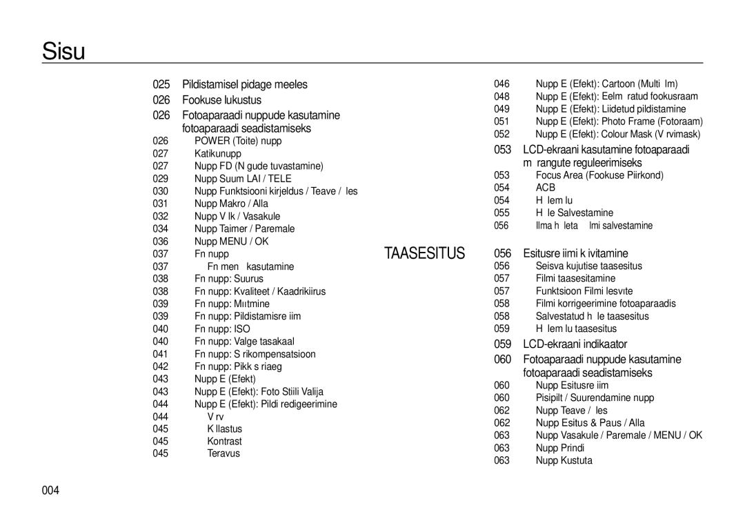 Samsung EC-I8ZZZBBA/RU, EC-I8ZZZWBA/RU manual 004, Fotoaparaadi nuppude kasutamine 