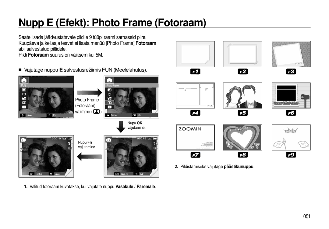 Samsung EC-I8ZZZWBA/RU, EC-I8ZZZBBA/RU manual Nupp E Efekt Photo Frame Fotoraam, 051 