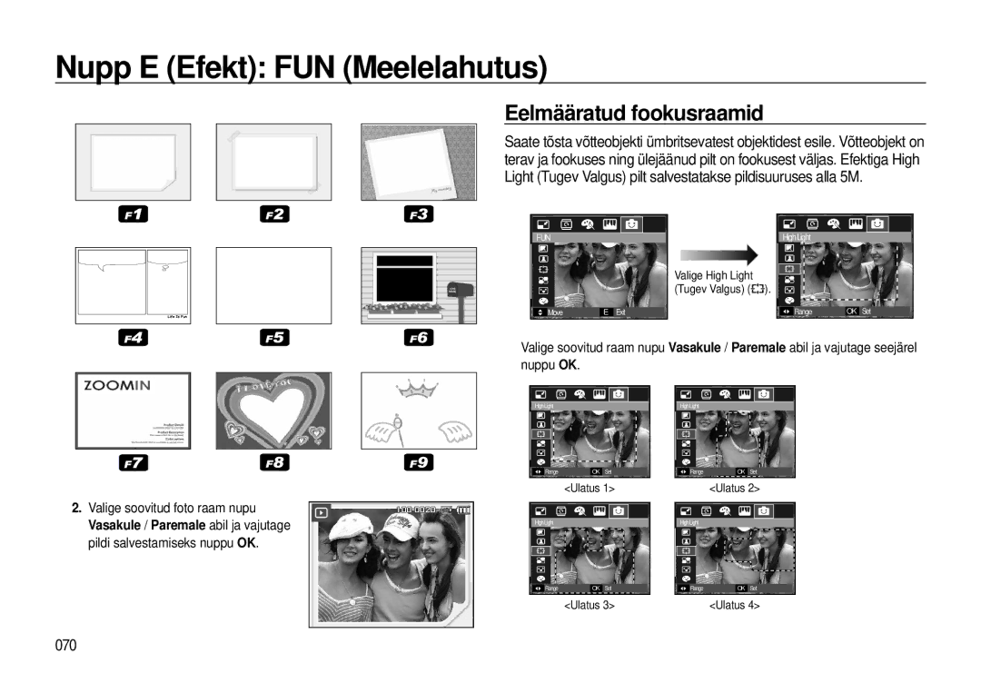 Samsung EC-I8ZZZBBA/RU, EC-I8ZZZWBA/RU manual Eelmääratud fookusraamid, 070 