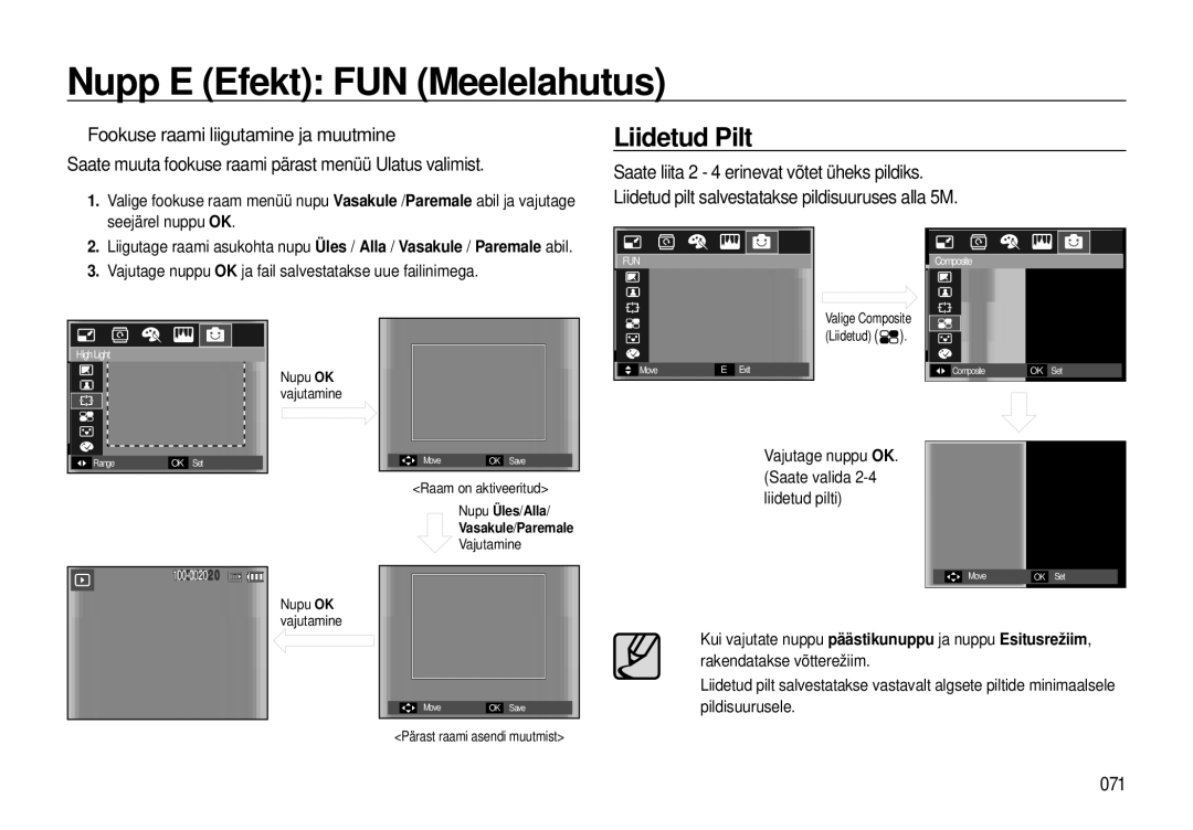 Samsung EC-I8ZZZWBA/RU manual Liidetud Pilt, 071, Seejärel nuppu OK, Vajutage nuppu OK. Saate valida 2-4 liidetud pilti 