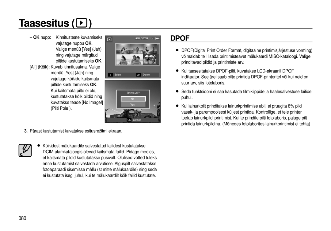 Samsung EC-I8ZZZBBA/RU, EC-I8ZZZWBA/RU manual Dpof, 080 