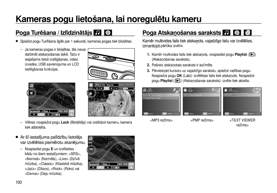 Samsung EC-I8ZZZBBA/RU, EC-I8ZZZWBA/RU manual Poga Turēšana / Izlīdzinātājs Poga Atskaņošanas saraksts, 100 