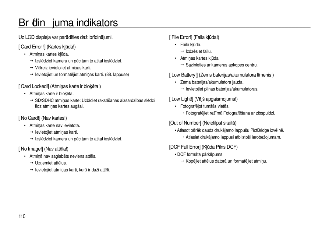 Samsung EC-I8ZZZBBA/RU, EC-I8ZZZWBA/RU manual Brīdinājuma indikators 