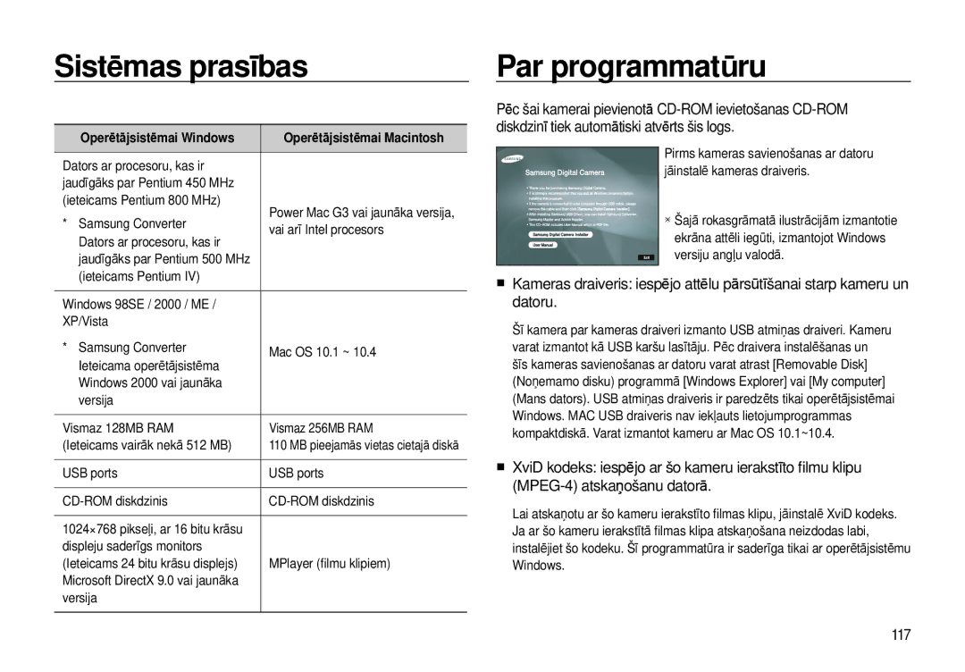 Samsung EC-I8ZZZWBA/RU Sistēmas prasības, Par programmatūru, 117, Operētājsistēmai Windows Operētājsistēmai Macintosh 