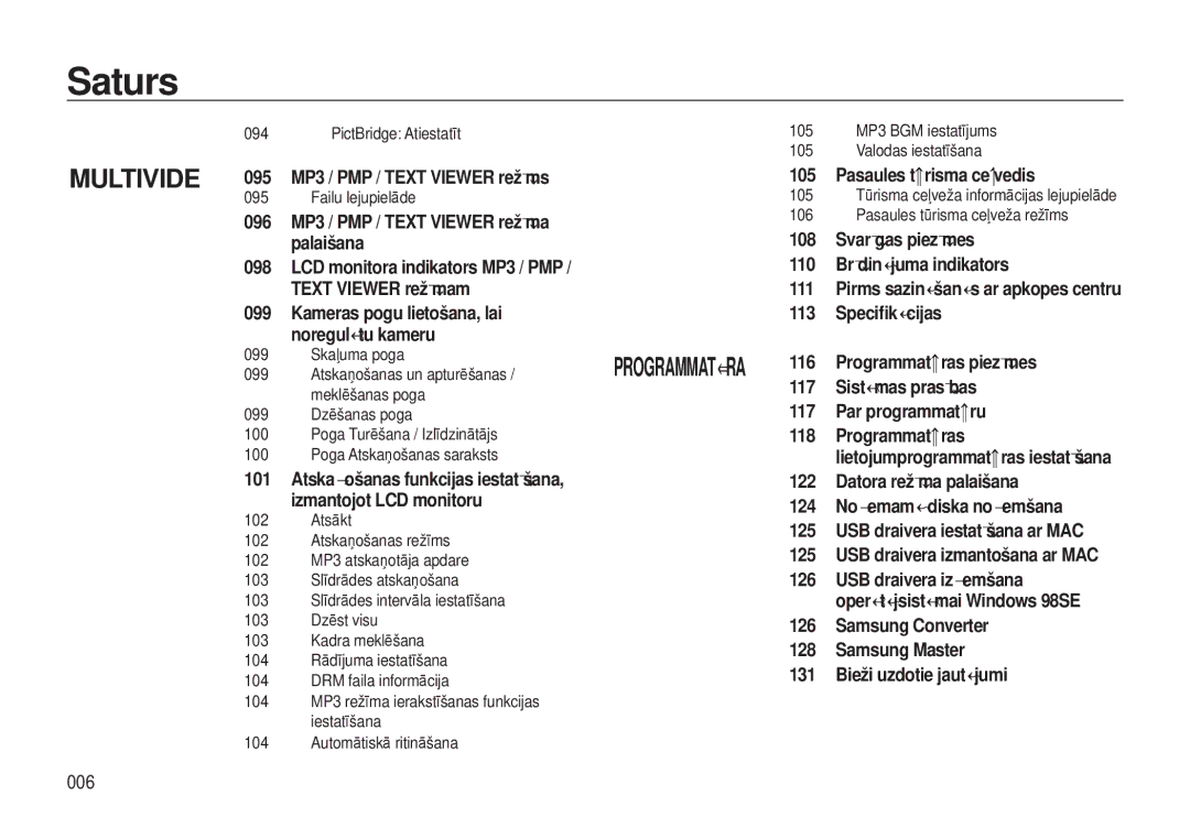 Samsung EC-I8ZZZBBA/RU, EC-I8ZZZWBA/RU manual 006, USB draivera iestatīšana ar MAC, USB draivera izmantošana ar MAC 