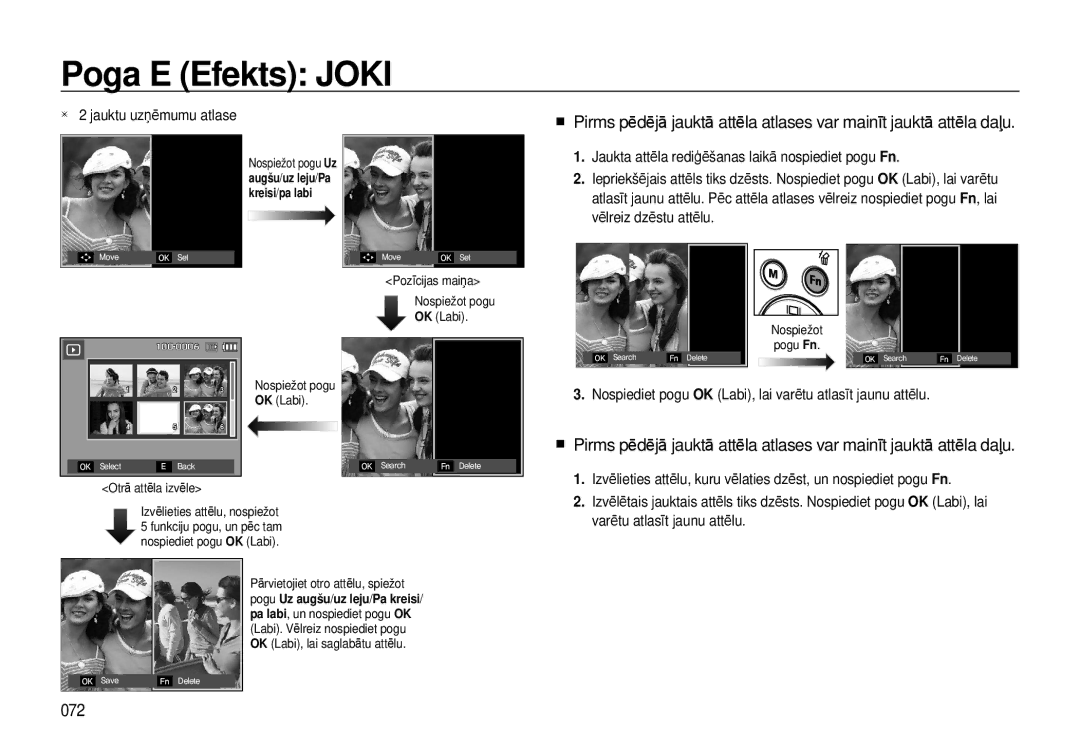 Samsung EC-I8ZZZBBA/RU manual 072, Vēlreiz dzēstu attēlu, Nospiediet pogu OK Labi, lai varētu atlasīt jaunu attēlu 