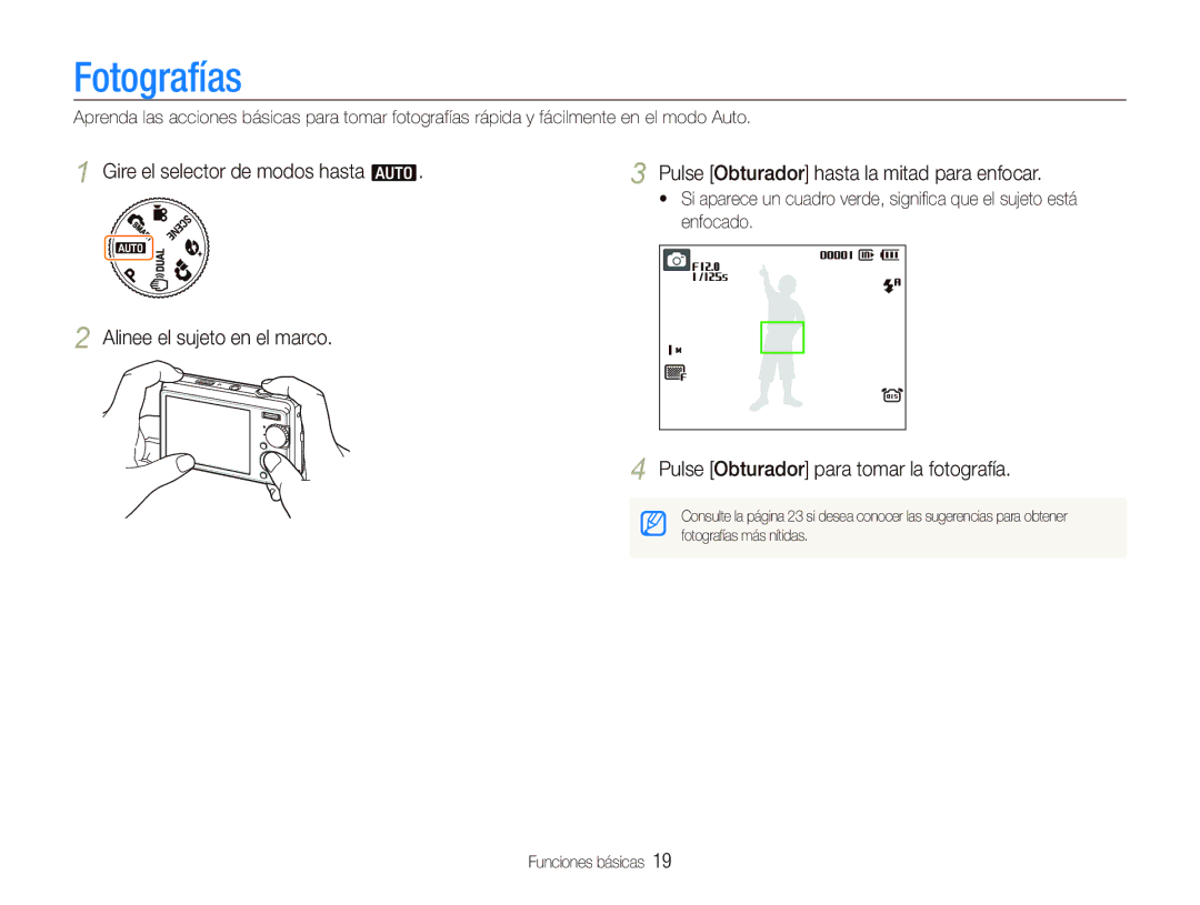 Samsung EC-IT100BBP/E1 manual Fotografías, Pulse Obturador para tomar la fotografía 