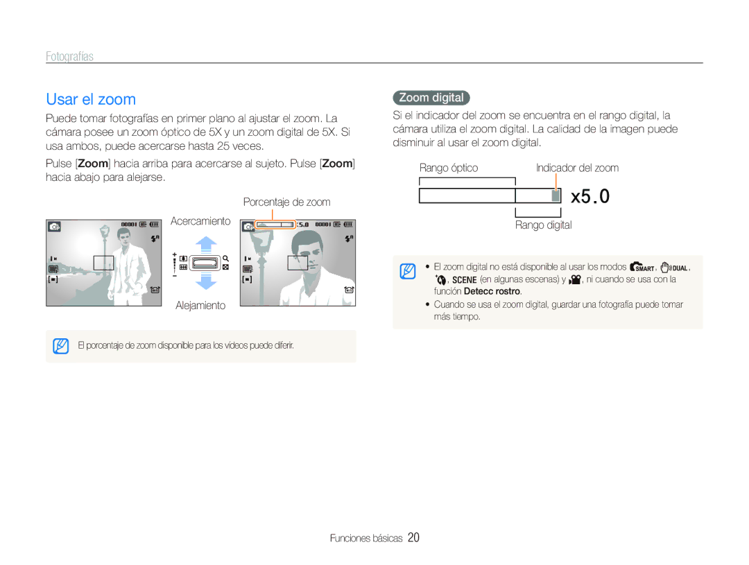 Samsung EC-IT100BBP/E1 manual Usar el zoom, Fotografías, Zoom digital, Alejamiento, Rango digital 