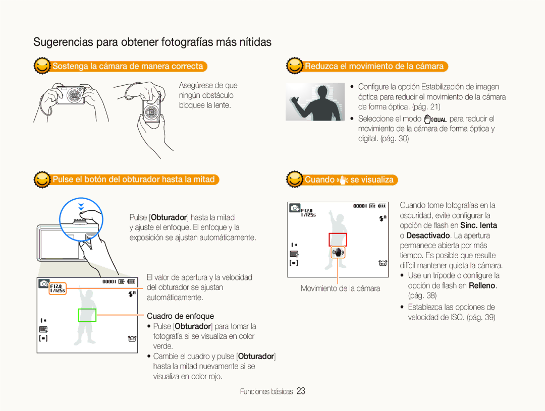 Samsung EC-IT100BBP/E1 Sostenga la cámara de manera correcta, Reduzca el movimiento de la cámara, Cuando se visualiza 