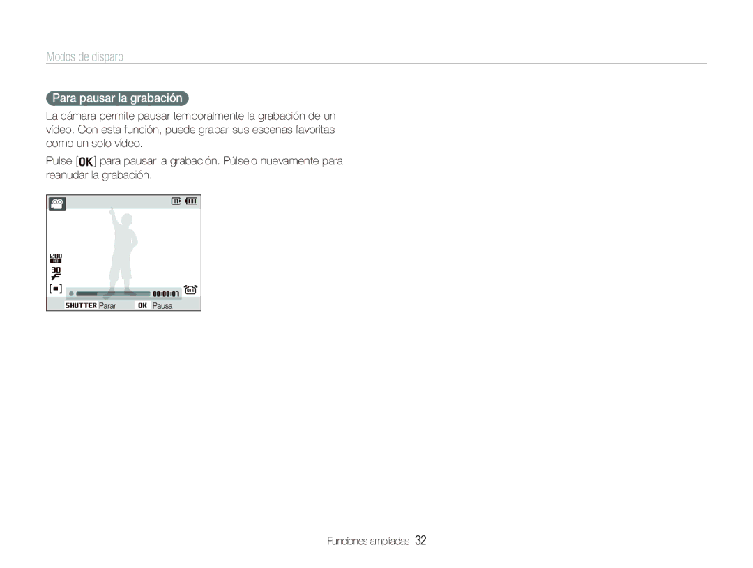 Samsung EC-IT100BBP/E1 manual Para pausar la grabación 