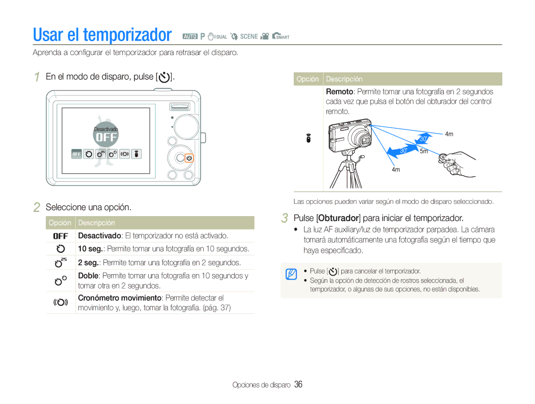 Samsung EC-IT100BBP/E1 manual Usar el temporizador a p d b s v S, En el modo de disparo, pulse t 