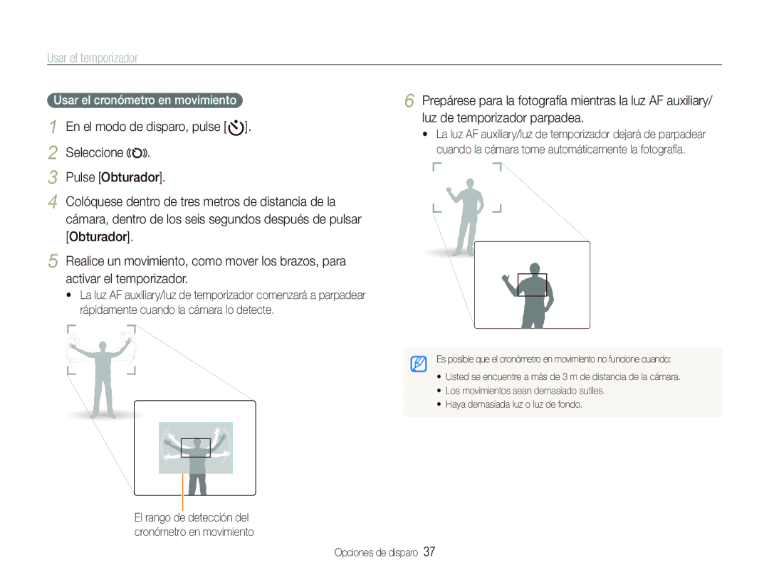 Samsung EC-IT100BBP/E1 manual Usar el temporizador, Seleccione Pulse Obturador, Usar el cronómetro en movimiento 