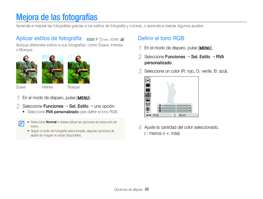 Samsung EC-IT100BBP/E1 manual Mejora de las fotografías, Aplicar estilos de fotografía a p d s 