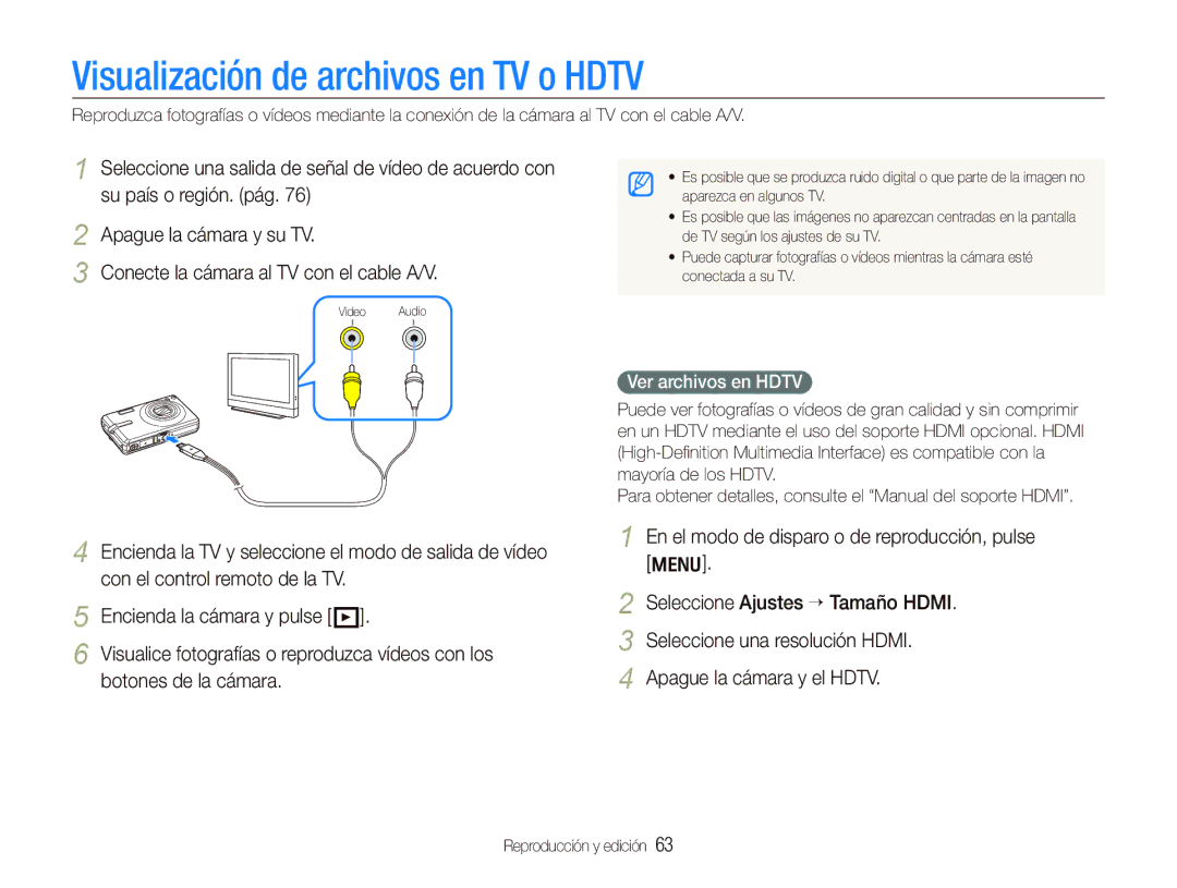 Samsung EC-IT100BBP/E1 manual Visualización de archivos en TV o Hdtv, Ver archivos en Hdtv 