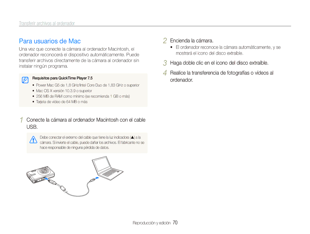 Samsung EC-IT100BBP/E1 manual Para usuarios de Mac, Encienda la cámara 