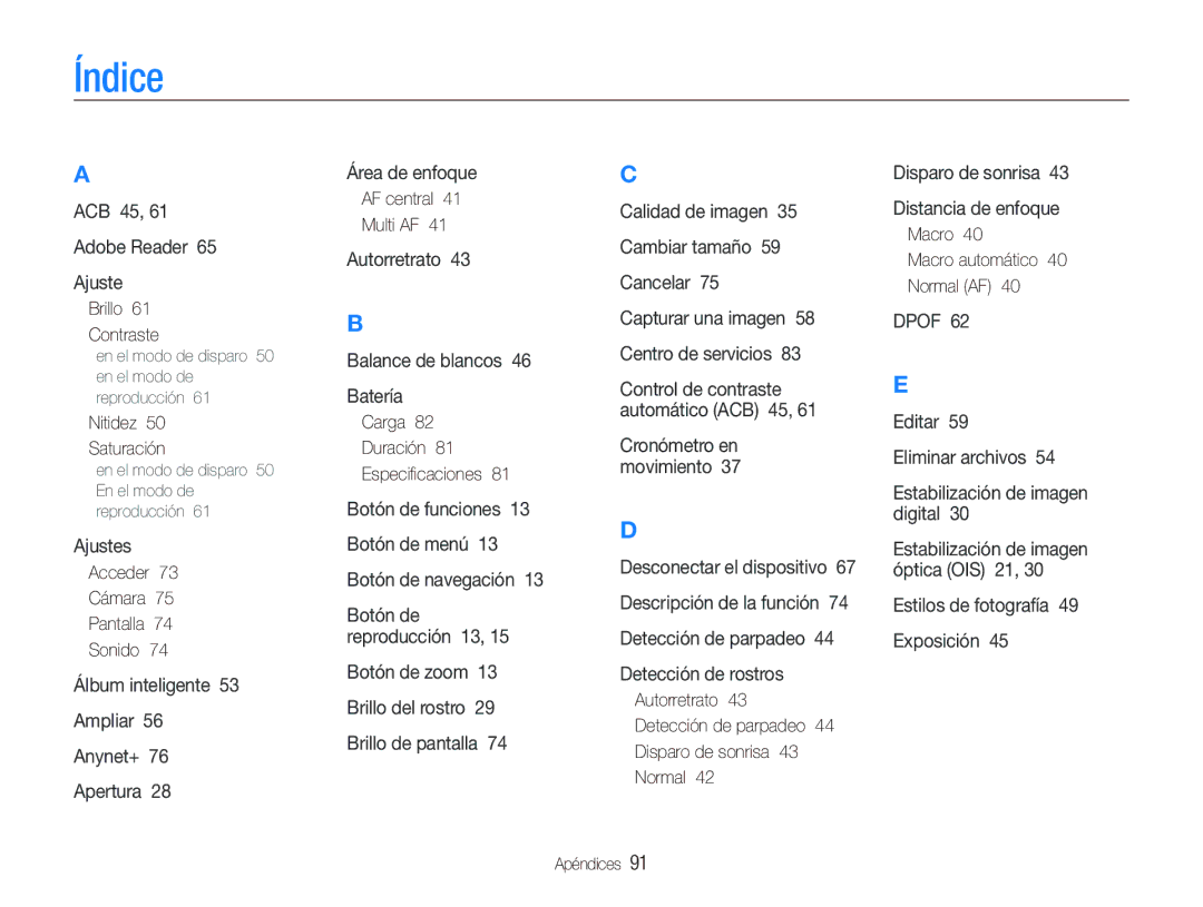 Samsung EC-IT100BBP/E1 manual Índice 